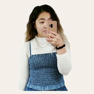 Tommy Hilfiger Ruched Denim Crop Top